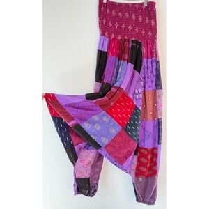 Vintage Y2K Advance Harem Pants Boho Patchwork Multicolor Drop Crotch Hippie OS